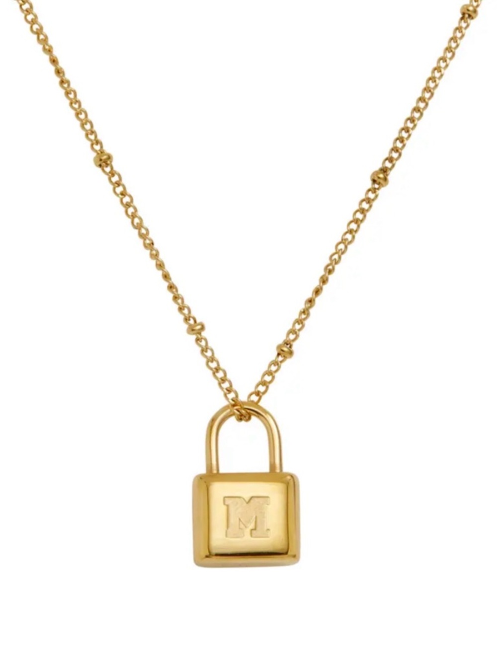 Savvy Cie Gold Padlock Necklace with 'M' Initial